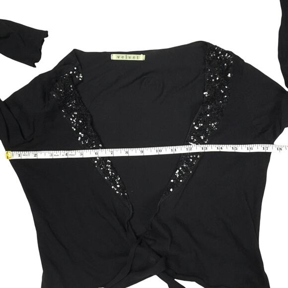 Velvet by Graham & Spencer Wrap Top Black Sequin V-Neck Long‎ Sleeve Women's M - Picture 5 of 9